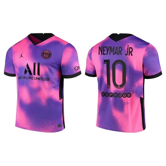 Paris Saint Germain Neymar Jr 10 2020/21 Ligue 1 Jersey Purple Pink Jordan Colab - Picture 1 of 10